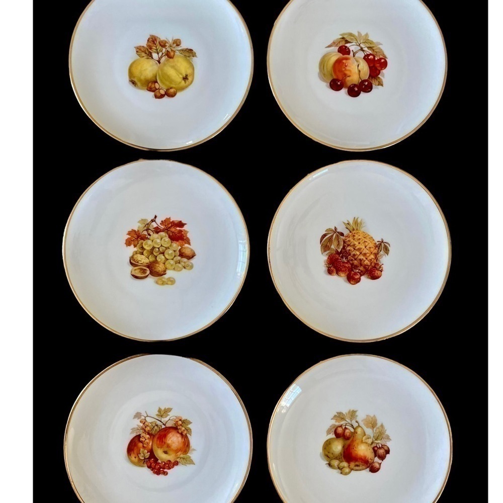 Vintage S.B. Schmid Gold Trim Fruit & Nut Plates, Set if 6